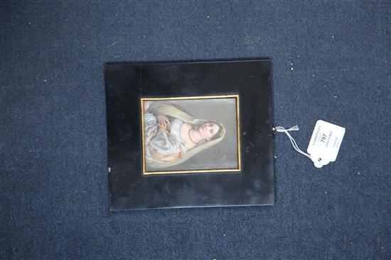 Josafs Meé Miniature of a noble woman 4.25 x 3.5in.